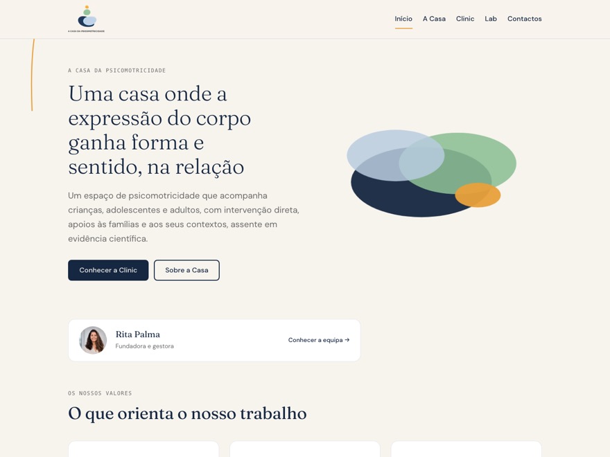 Página de início do site d’A Casa da Psicomotricidade