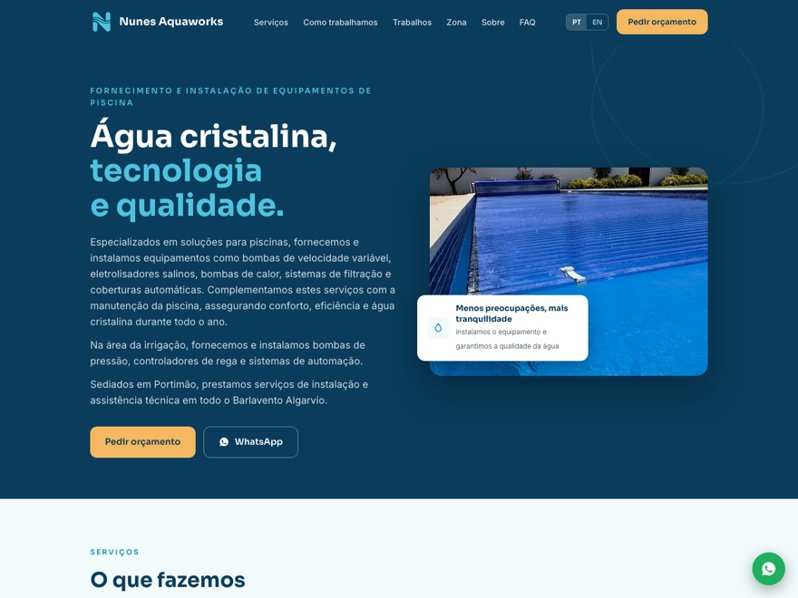 Página de início do site da Nunes AquaWorks